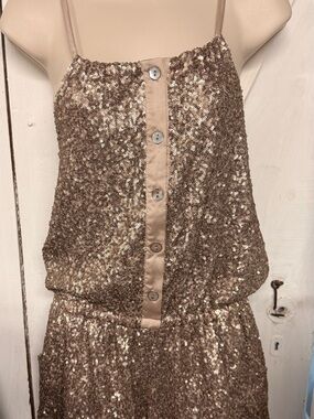 Gypsy Junkies Los Angeles Sequin Spaghetti-Strap Romper in Champagne